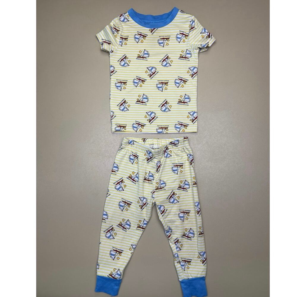 Life Is Good Sleep Boys Pajama Set 12M Sailboat Striped 2 Piece Pajamas EUC